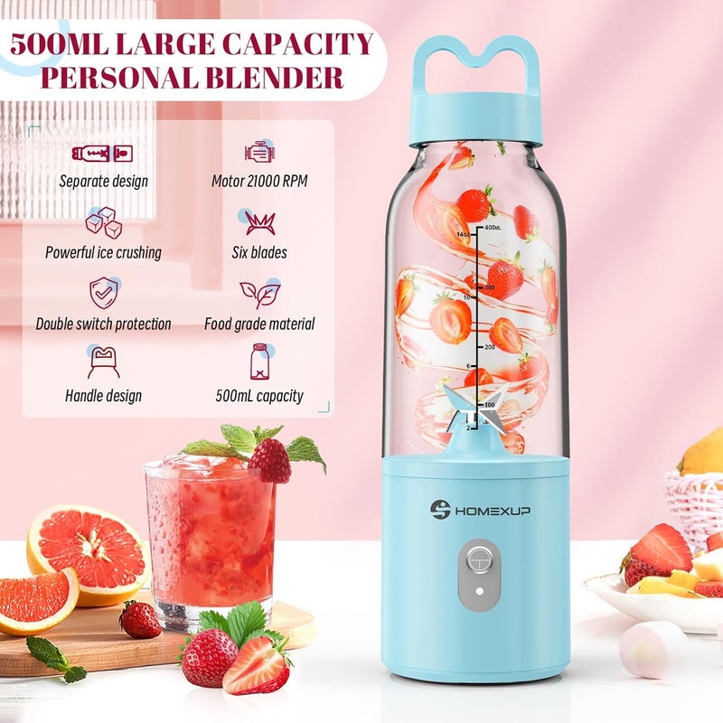 HOMEXUP Portable Personal Blender 17 OZ/500 ML Juicer, 175W Personal Size Blender, Ideal for Smoothies, Ice Blending, Juicing, and Food Processing, Compact, Convenient, and Versatile (Blue) - Image 2